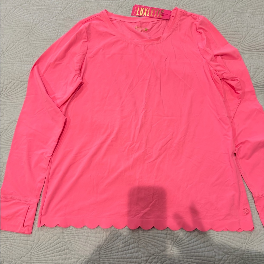 Lilly Pulitzer Renay Pink Scallop Sunguard Luxletic Top XL, NWT